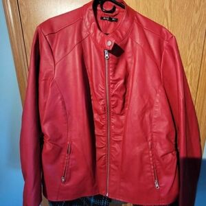 Vibrant Red Faux Leather Jacket